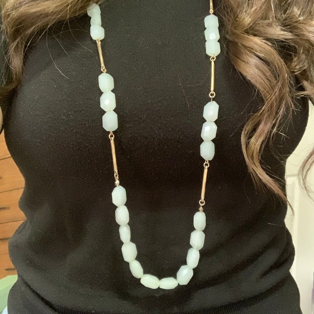 Long Light Aqua Beaded Necklace